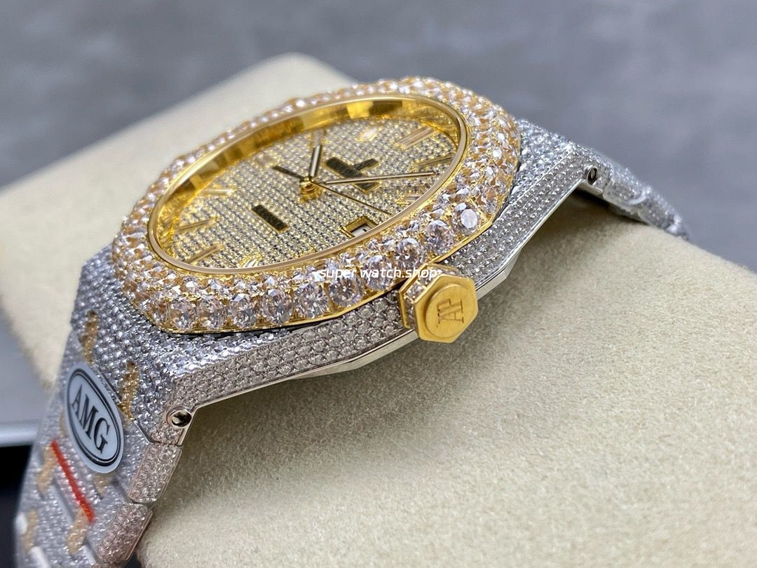 AMG Factory Audemars Piguet Royal Oak Selfwinding 15400 41mm Full Diamond Gold Diamond Dial - Image 7