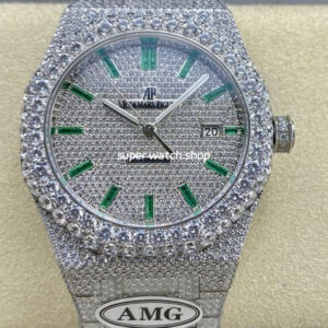 AMG Factory Audemars Piguet Royal Oak Selfwinding 15400 41mm Full Diamond Steel Green Diamond Baguette Dial