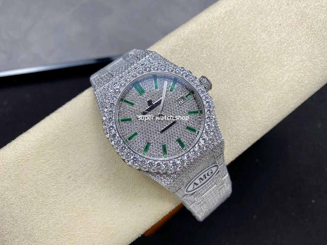 AMG Factory Audemars Piguet Royal Oak Selfwinding 15400 41mm Full Diamond Steel Green Diamond Baguette Dial - Image 3