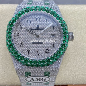 AMG Factory Audemars Piguet Royal Oak Selfwinding 15400 41mm Green Diamond Bezel Full Green White Diamond Steel Arabic Number Diamond Dial