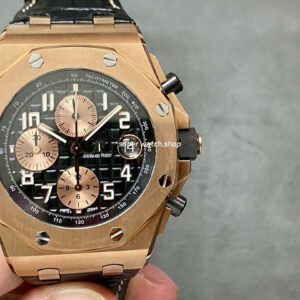 APF Factory Audemars Piguet Royal Oak Offshore Chronograph 26470OR.OO.A125CR.01 42mm Rose Gold Leather Strap Arabic Numerals Rose Gold Eye Black Dial