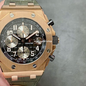APF Factory Audemars Piguet Royal Oak Offshore Chronograph 26470OR.OO.A125CR.01 42mm Rose Gold Leather Strap Arabic Numerals Silver Eye Black Dial