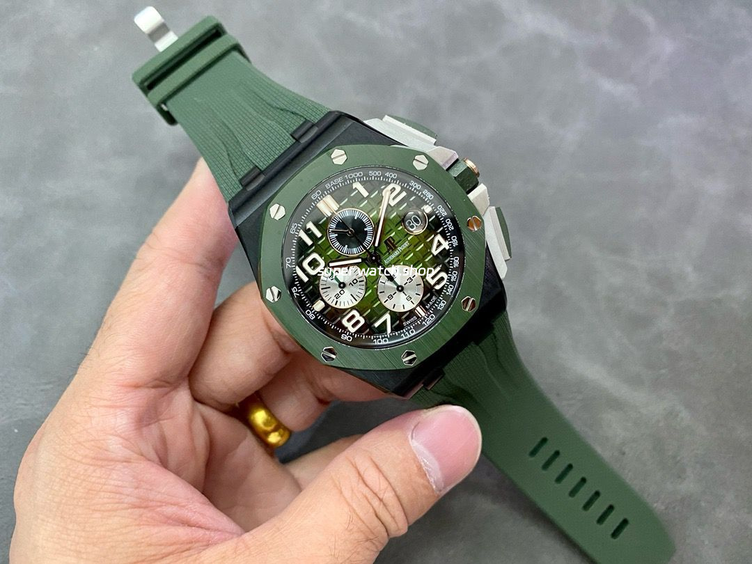 APF Factory Audemars Piguet Royal Oak Offshore Chronograph 26405CE.OO.A056CA.01 44mm Ceramic Rubber Strap Arabic Numerals Green Dial - Image 4