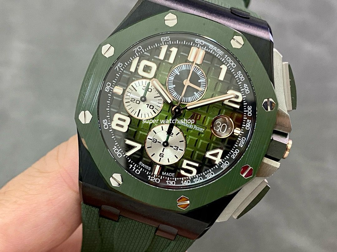 APF Factory Audemars Piguet Royal Oak Offshore Chronograph 26405CE.OO.A056CA.01 44mm Ceramic Rubber Strap Arabic Numerals Green Dial - Image 3
