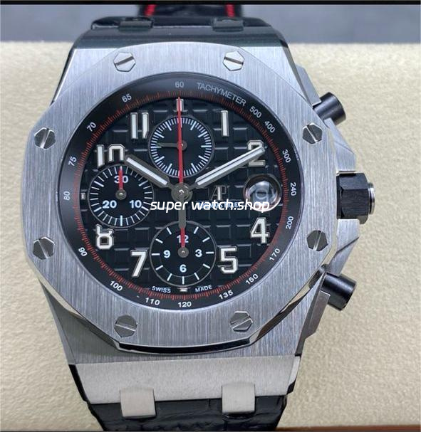 APF Factory Audemars Piguet Royal Oak Offshore Vampire Chronograph 26470ST.OO.A101CR.01 42mm Steel Leather Strap Arabic Numerals Black Dial