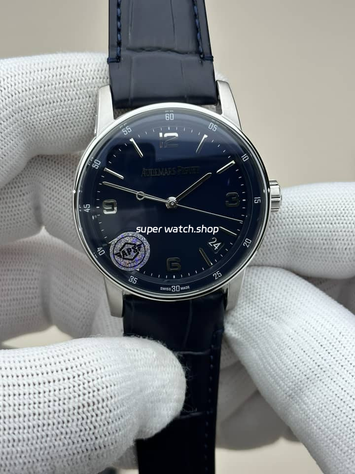 APS Factory Audemars Piguet Code 11.59 15210BC.OO.A002CR.01 Steel Leather Strap Arabic Numerals Blue Dial