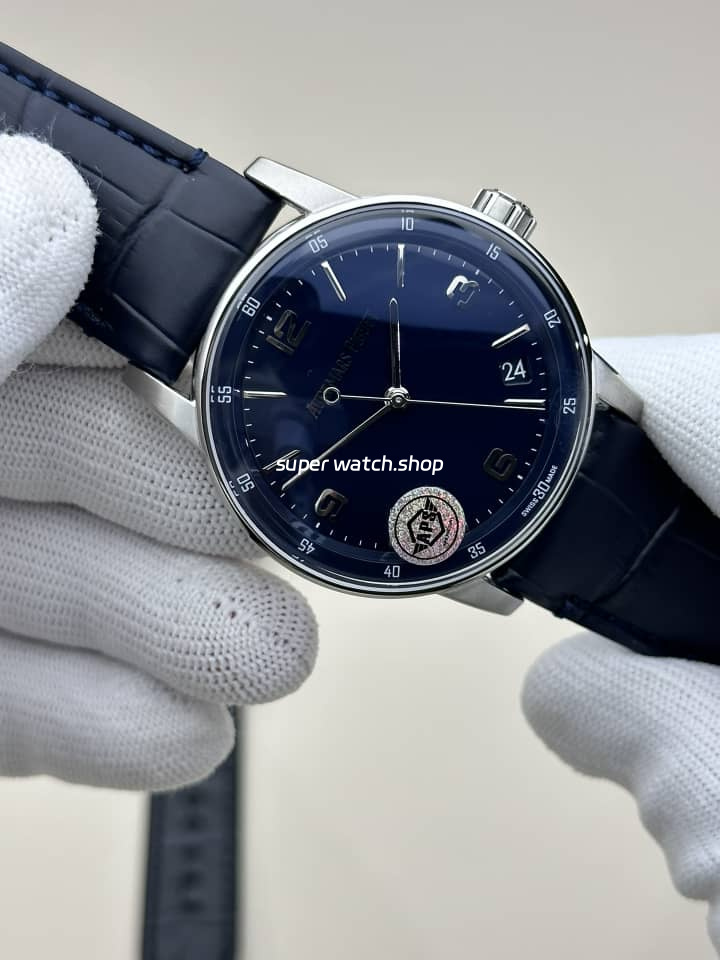 APS Factory Audemars Piguet Code 11.59 15210BC.OO.A002CR.01 Steel Leather Strap Arabic Numerals Blue Dial - Image 2