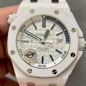 APS Factory Audemars Piguet Royal Oak Offshore Selfwinding 42mm 15707CB.OO.A010CA.01 White Ceramics Rubber Strap Silver Dial