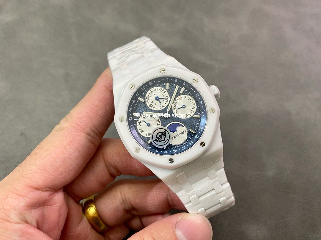 APS Factory Audemars Piguet Royal Oak Perpetual Calendar Selfeinding 41mm 26579CB.OO.1225CB.01 Full White Ceramic Blue Dial - Image 4