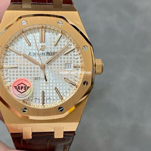 APS Factory Counterweight Audemars Piguet Royal Oak Selfwinding 41mm 15400OR.OO.D088CR.01 Rose Gold Leather Strap Silver Dial