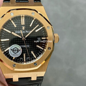 APS Factory Counterweight Audemars Piguet Royal Oak Selfwinding 41mm 15400OR.OO.D002CR.01 Rose Gold Leather Strap Black Dial
