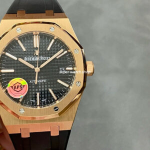 APS Factory Counterweight Audemars Piguet Royal Oak Selfwinding 41mm 15400 Rose Gold Rubber Strap Black Dial