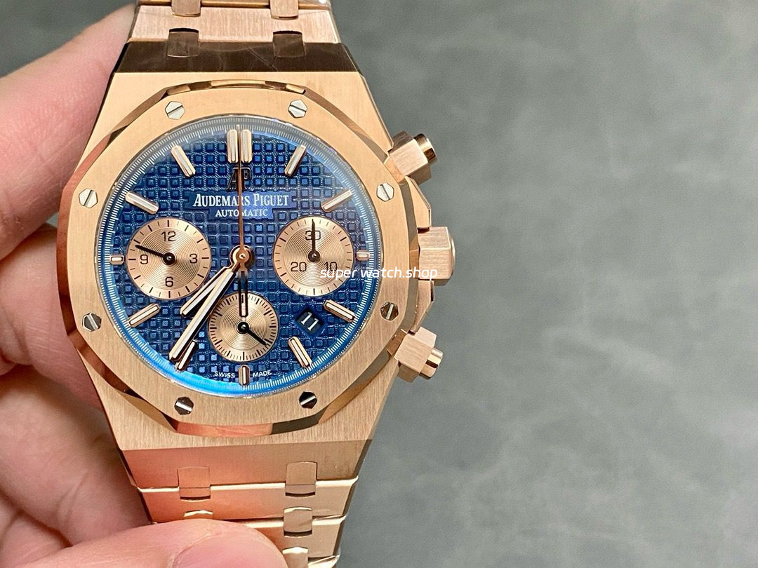 BF Factory Audemars Piguet Royal Oak Chronograph 26239OR.OO.1220OR.01 41mm Full Rose Gold Blue Dial