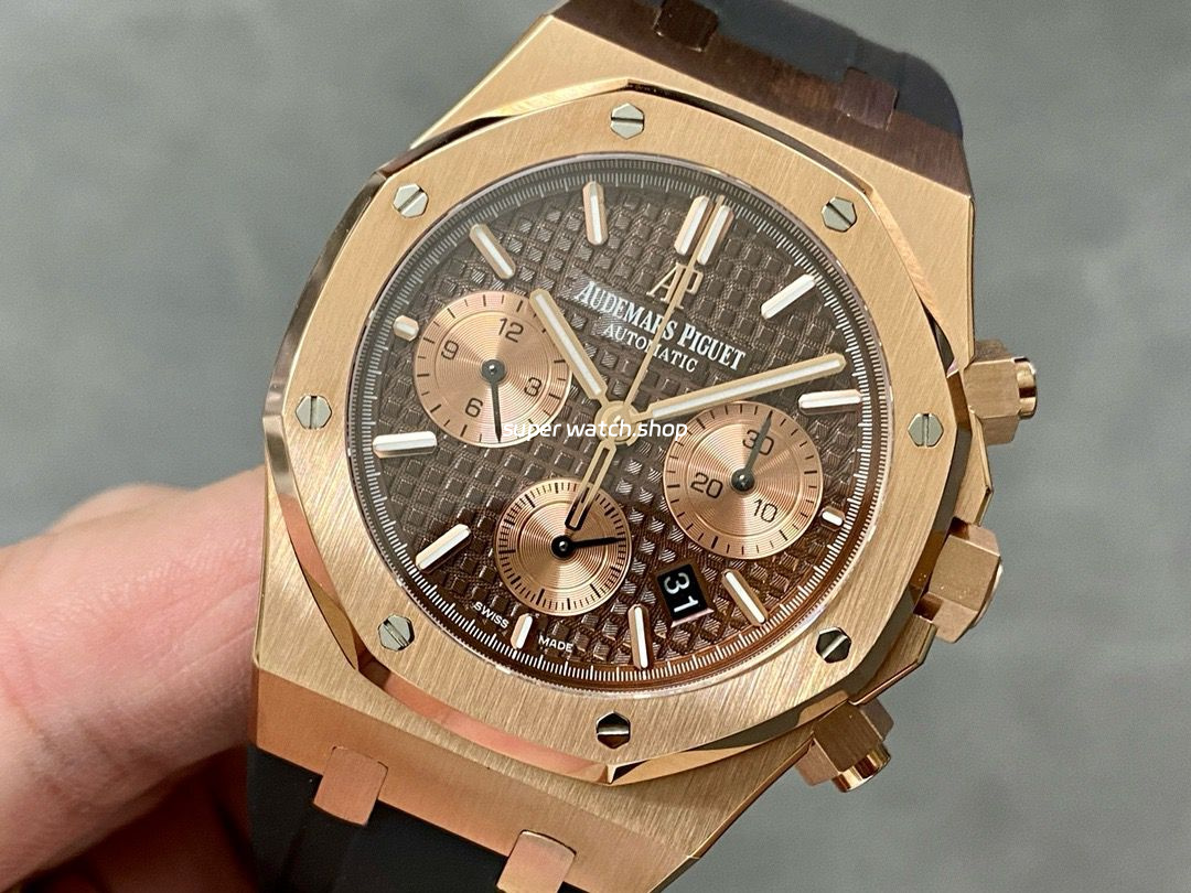 BF Factory Audemars Piguet Royal Oak Chronograph 26239OR.OO.D821CR.01 41mm Rose Gold Rubber Strap Brown Dial - Image 3