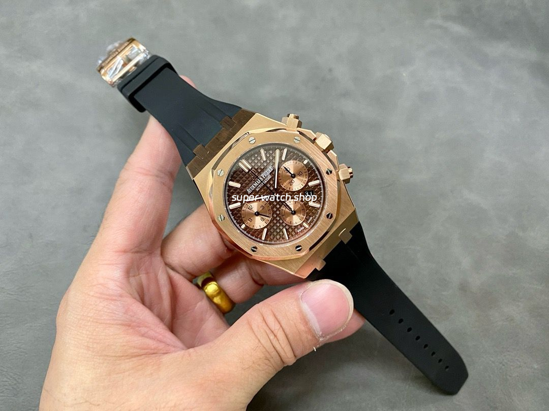 BF Factory Audemars Piguet Royal Oak Chronograph 26239OR.OO.D821CR.01 41mm Rose Gold Rubber Strap Brown Dial - Image 4