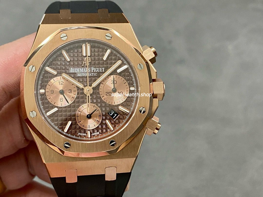 BF Factory Audemars Piguet Royal Oak Chronograph 26239OR.OO.D821CR.01 41mm Rose Gold Rubber Strap Brown Dial