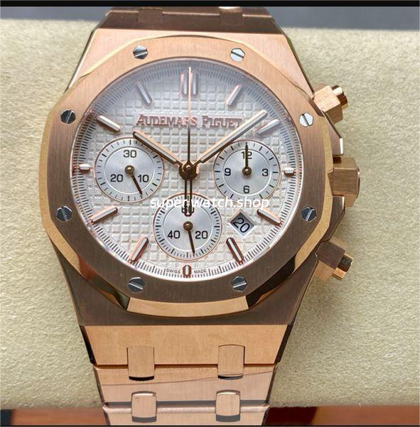 BF Factory Audemars Piguet Royal Oak Chronograph 26240OR.OO.1320OR.03 41mm Full Rose Gold White Dial