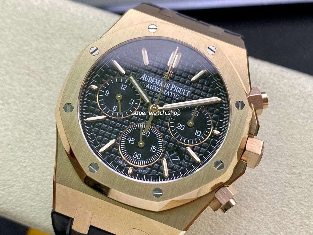 BF Factory Audemars Piguet Royal Oak Chronograph 26240OR.OO.D002CR.02 41mm Rose Gold Leather Strap Black Dial - Image 3