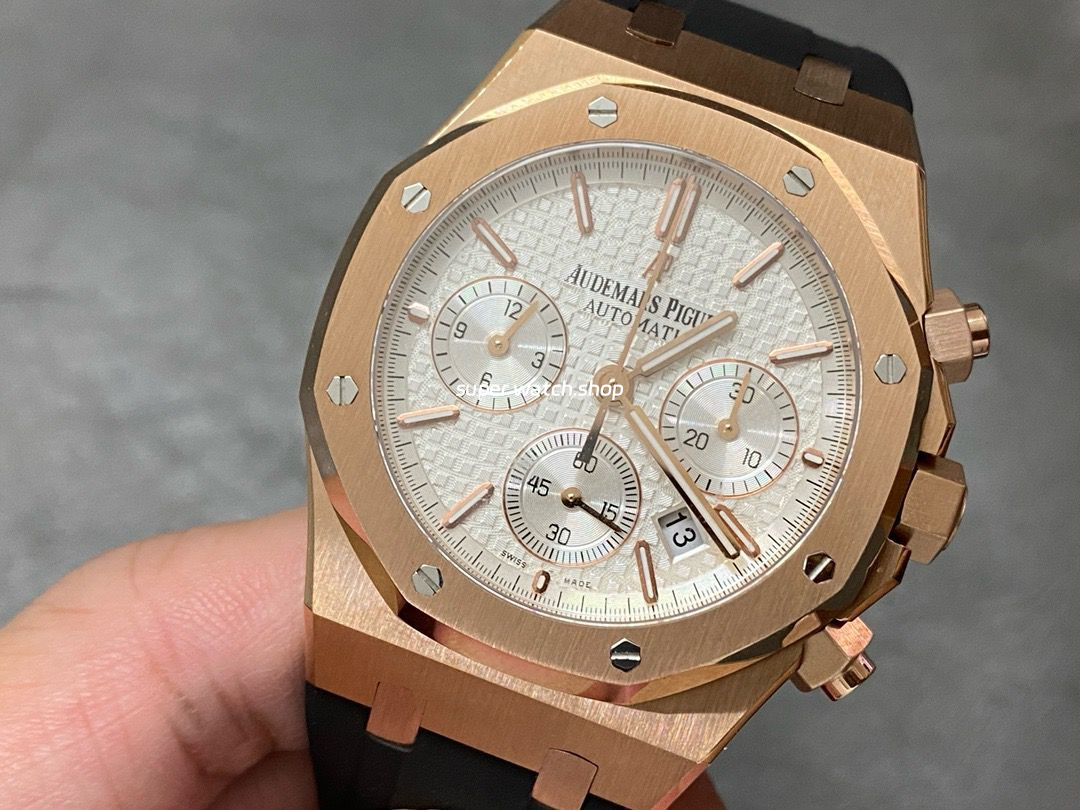 BF Factory Audemars Piguet Royal Oak Chronograph 26320OR.OO.1220OR.02 41mm Rose Gold Rubber Strap White Dial - Image 3