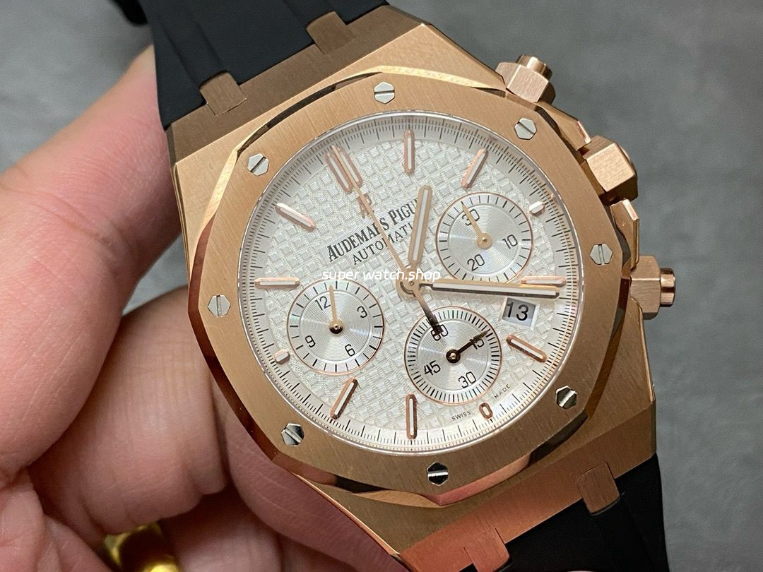BF Factory Audemars Piguet Royal Oak Chronograph 26320OR.OO.1220OR.02 41mm Rose Gold Rubber Strap White Dial - Image 2