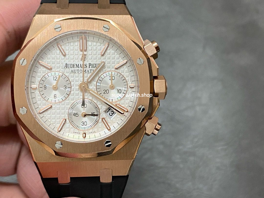 BF Factory Audemars Piguet Royal Oak Chronograph 26320OR.OO.1220OR.02 41mm Rose Gold Rubber Strap White Dial