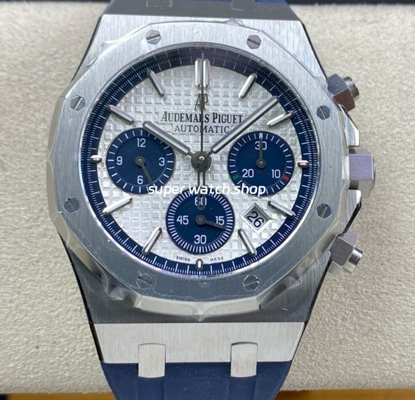 BF Factory Audemars Piguet Royal Oak Chronograph 26326ST.OO.D027CA.01 41mm Steel Rubber Strap Blue Eye Silver Dial