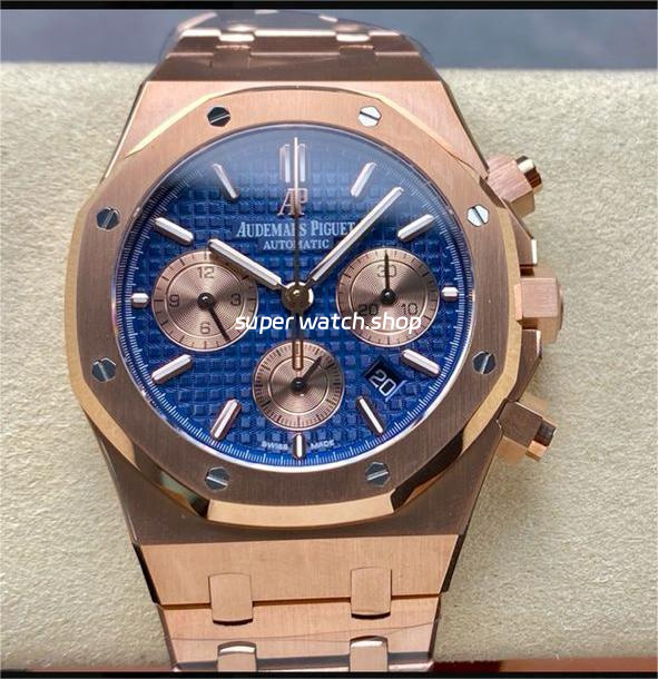 BF Factory Audemars Piguet Royal Oak Chronograph 26331OR.OO.1220OR.01 41mm Full Rose Gold Rose Gold Eye Blue Dial