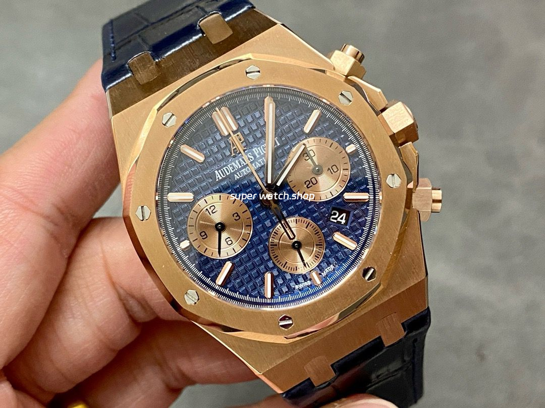 BF Factory Audemars Piguet Royal Oak Chronograph 26331OR.OO.D315CR.01 41mm Rose Gold Leather Strap Blue Dial - Image 2