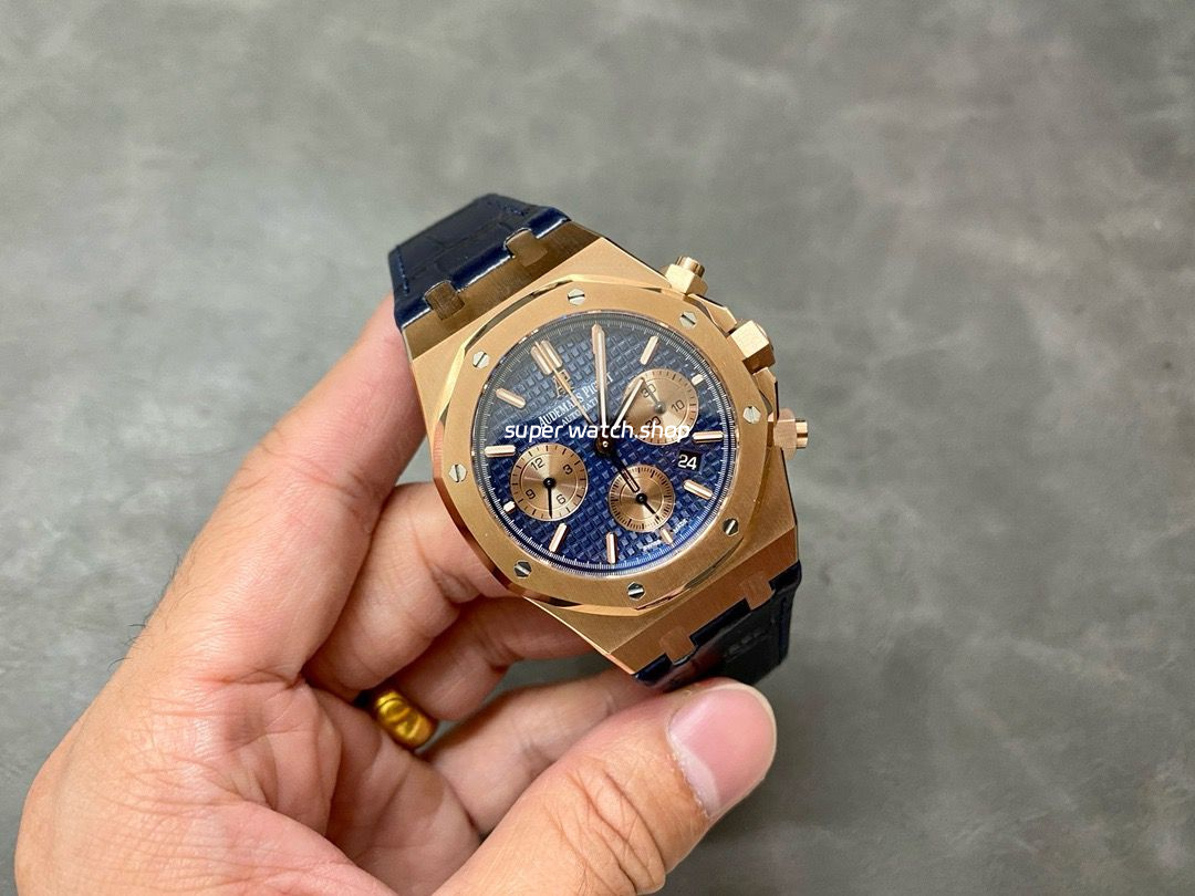 BF Factory Audemars Piguet Royal Oak Chronograph 26331OR.OO.D315CR.01 41mm Rose Gold Leather Strap Blue Dial - Image 4