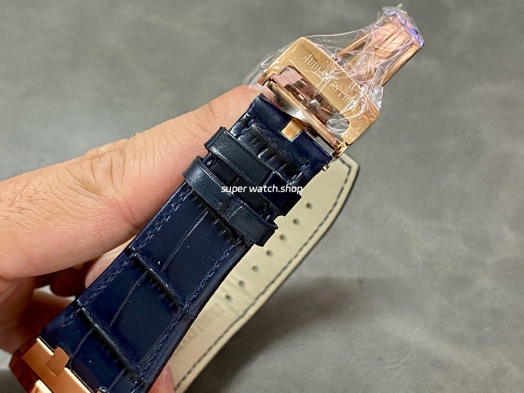 BF Factory Audemars Piguet Royal Oak Chronograph 26331OR.OO.D315CR.01 41mm Rose Gold Leather Strap Blue Dial - Image 8