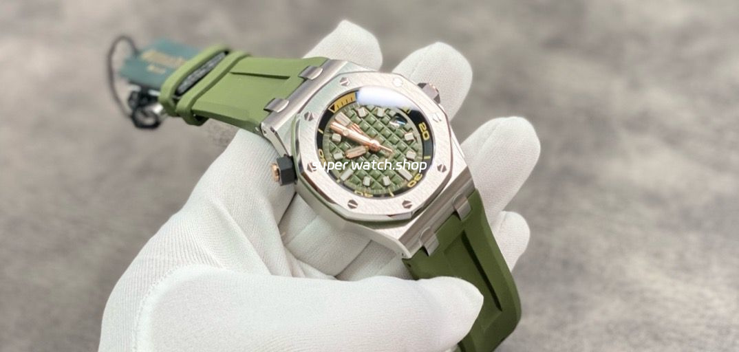 BF Factory Audemars Piguet Royal Oak Offshore Diver 15720ST.OO.A052CA.01 Steel Rubber Strap Green Dial - Image 4
