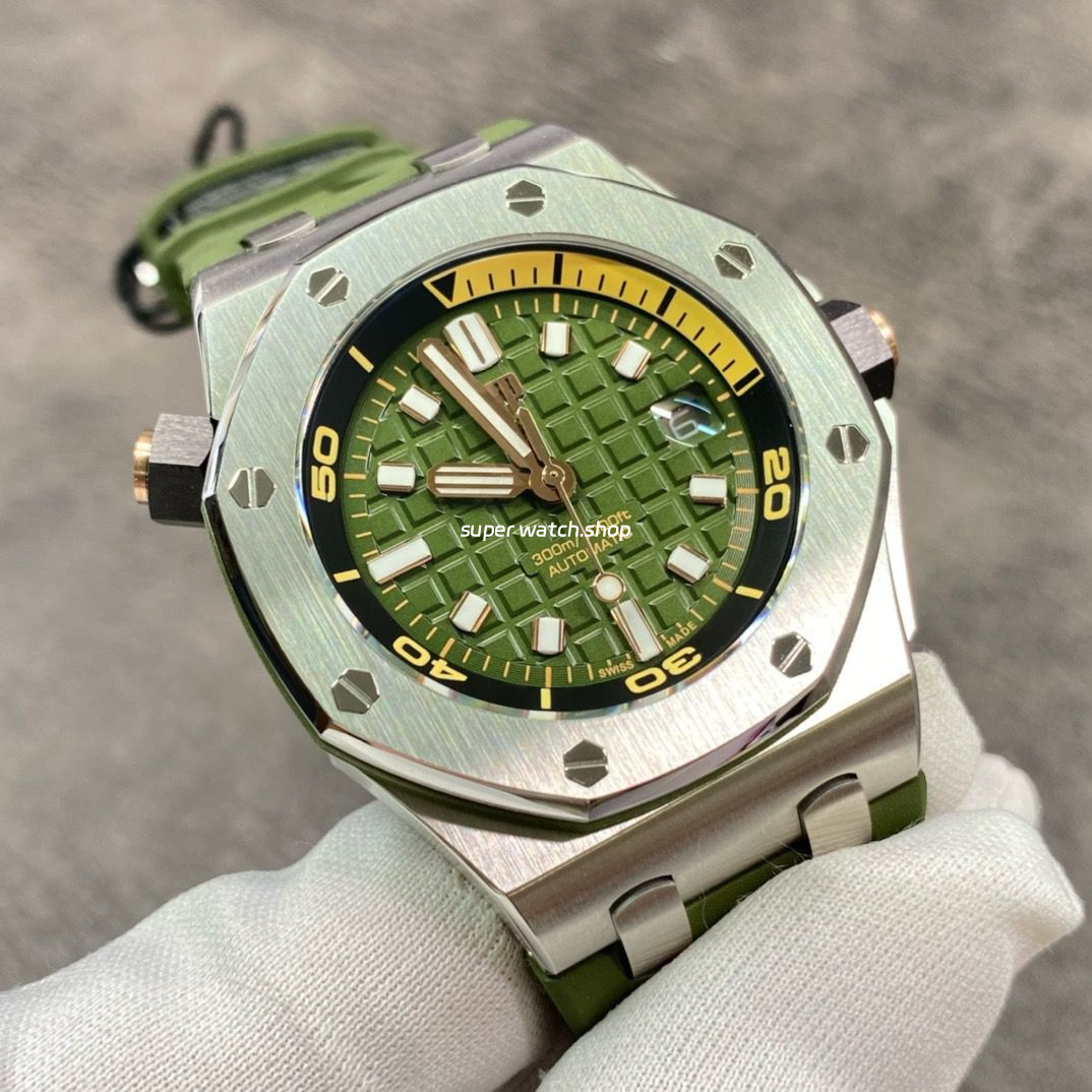BF Factory Audemars Piguet Royal Oak Offshore Diver 15720ST.OO.A052CA.01 Steel Rubber Strap Green Dial - Image 2