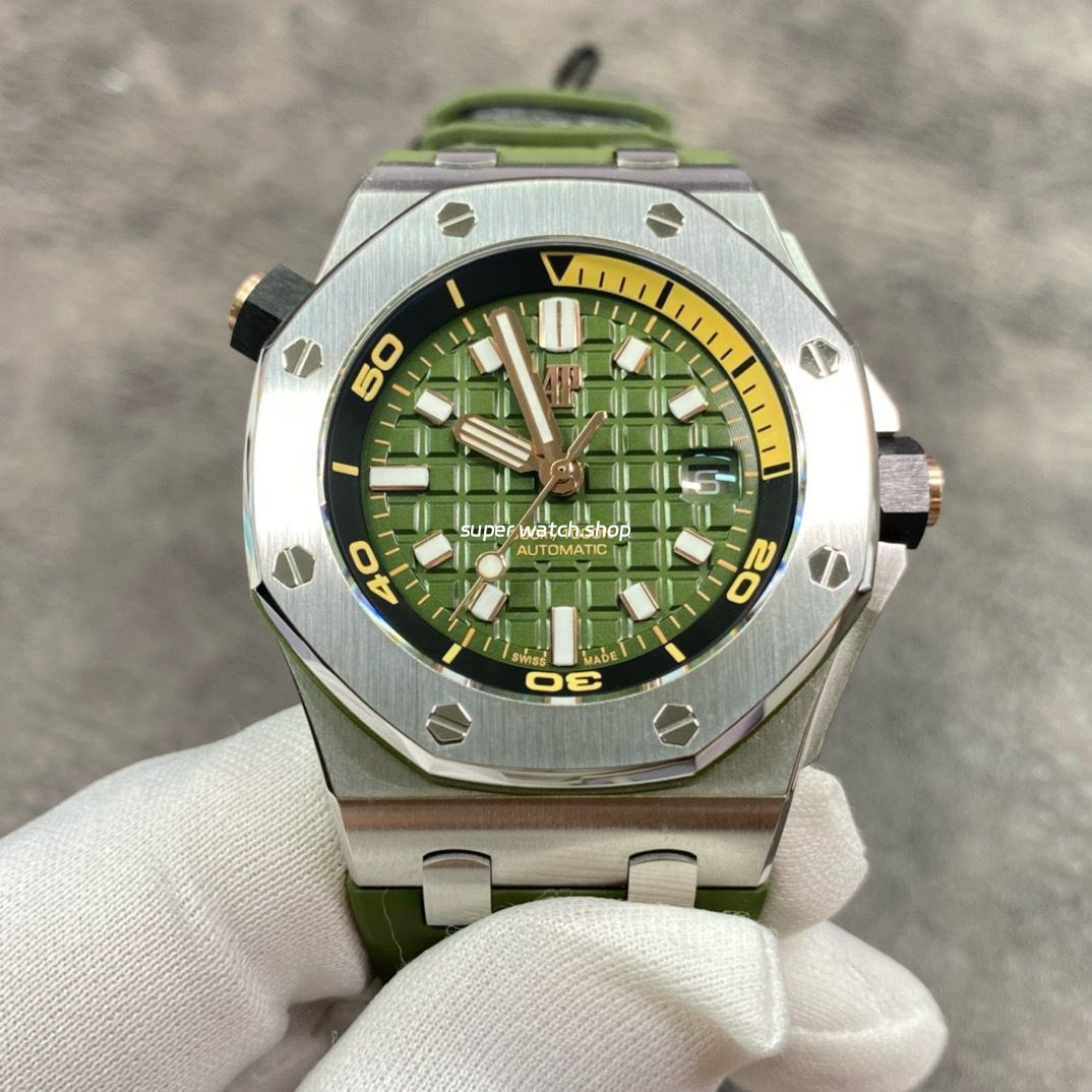 BF Factory Audemars Piguet Royal Oak Offshore Diver 15720ST.OO.A052CA.01 Steel Rubber Strap Green Dial