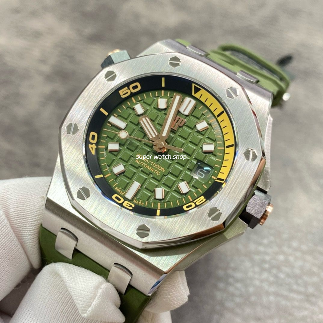 BF Factory Audemars Piguet Royal Oak Offshore Diver 15720ST.OO.A052CA.01 Steel Rubber Strap Green Dial - Image 3