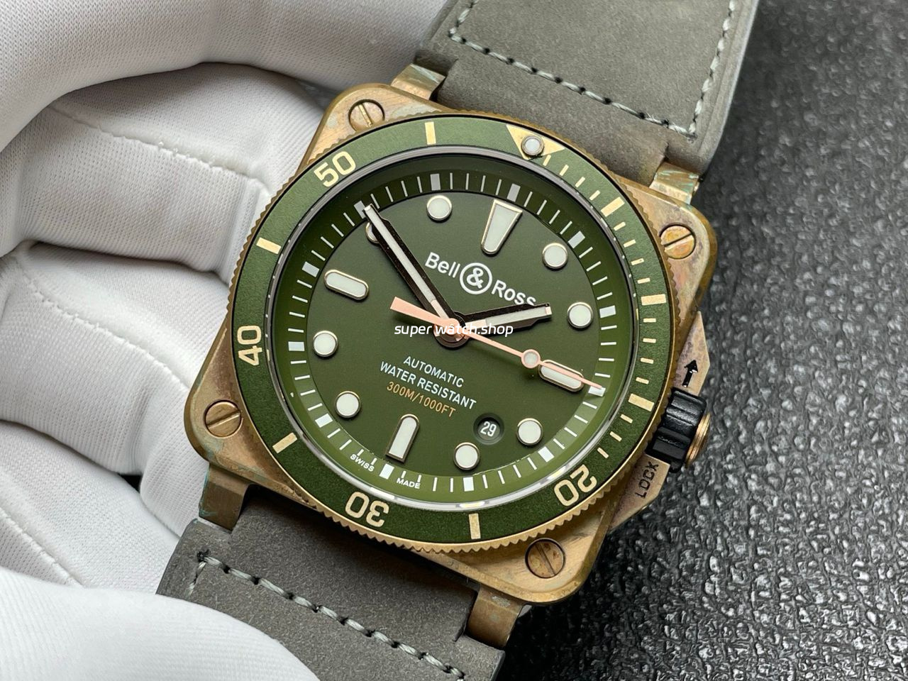 BRF Factory Bell Ross BR 03 BR0392-D-G-BRSCA 42mm Bronze Calf Skin Strap Green Dial - Image 4
