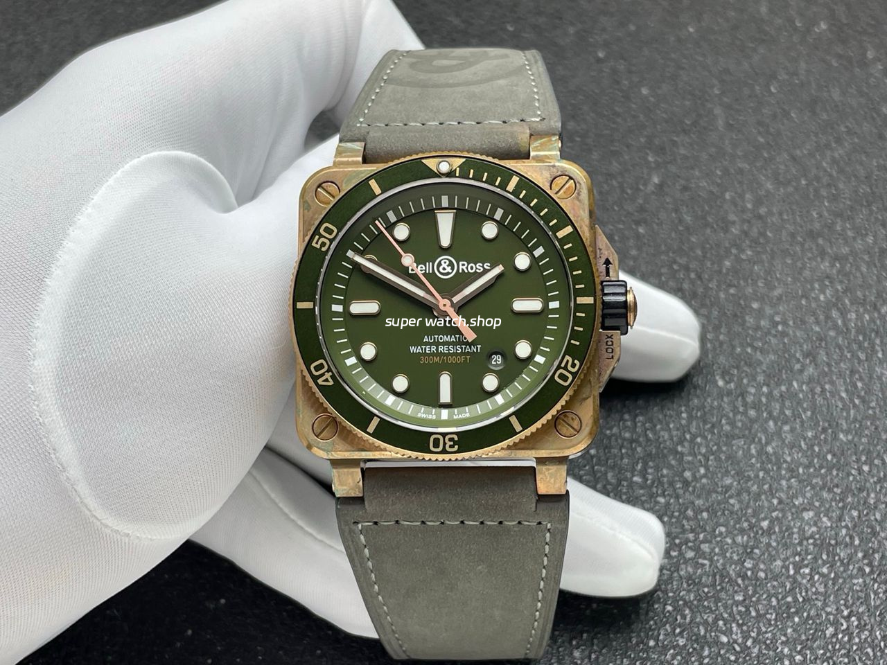 BRF Factory Bell Ross BR 03 BR0392-D-G-BRSCA 42mm Bronze Calf Skin Strap Green Dial