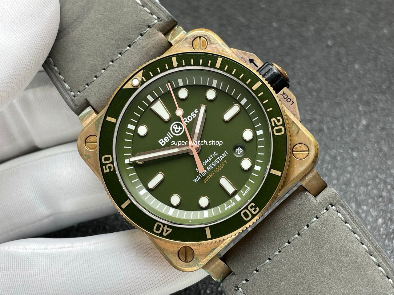 BRF Factory Bell Ross BR 03 BR0392-D-G-BRSCA 42mm Bronze Calf Skin Strap Green Dial - Image 3