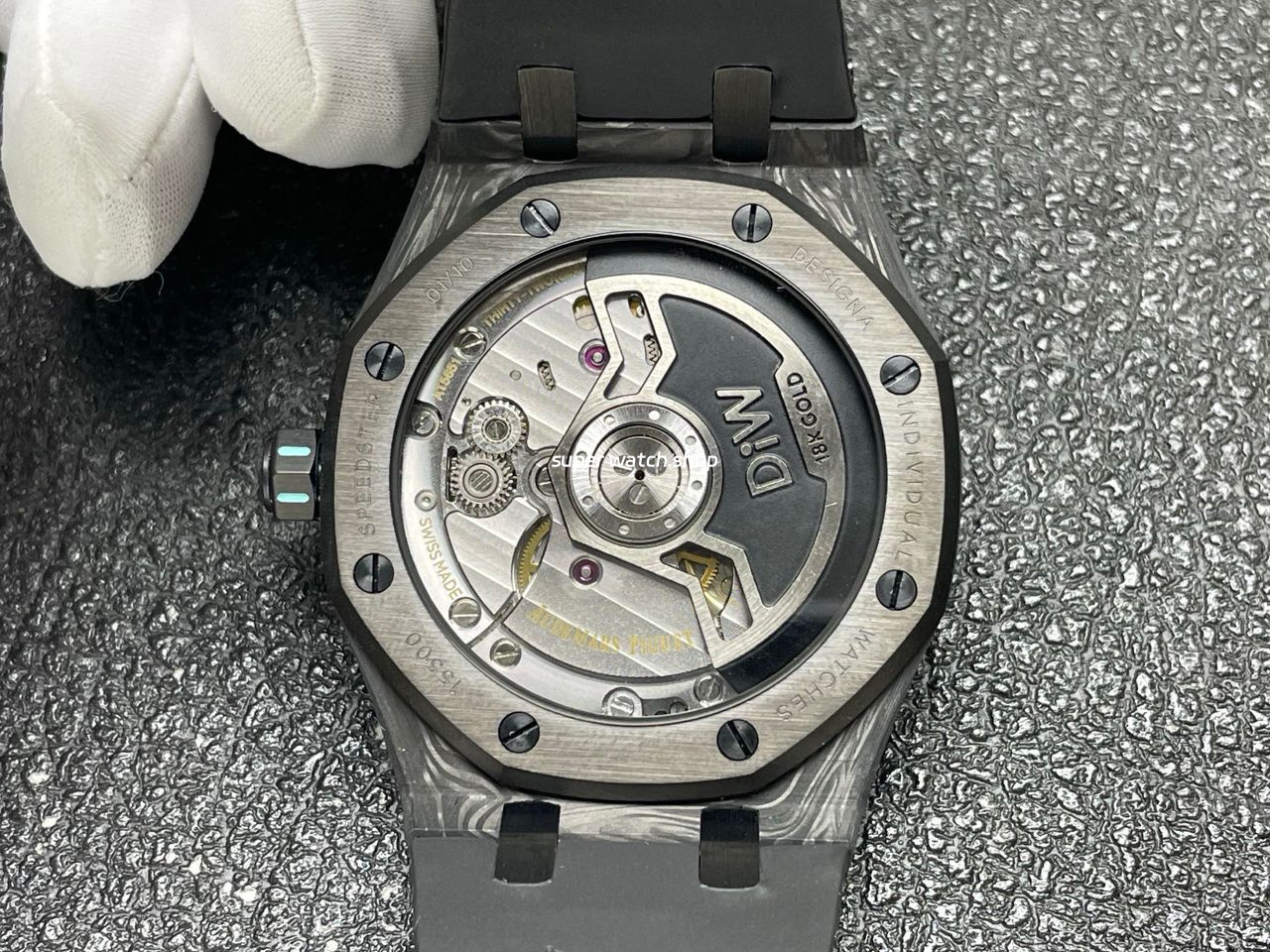 DIW Factory Audemars Piguet Royal Oak 15500 VOIDLINE Carbon Fiber Green Line Rubber Strap Black Dial - Image 7