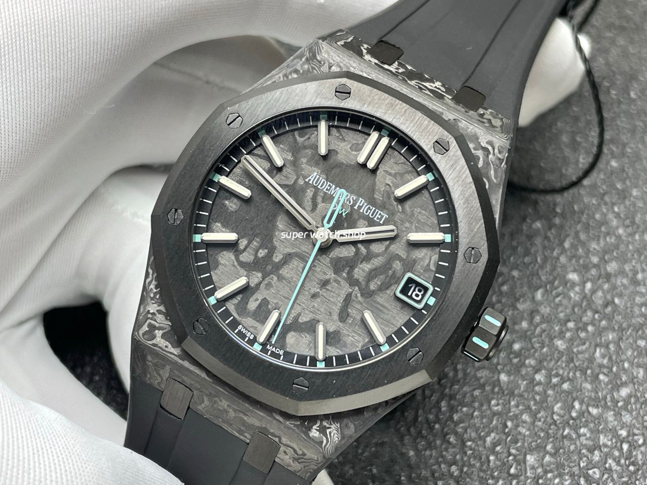 DIW Factory Audemars Piguet Royal Oak 15500 VOIDLINE Carbon Fiber Green Line Rubber Strap Black Dial - Image 4