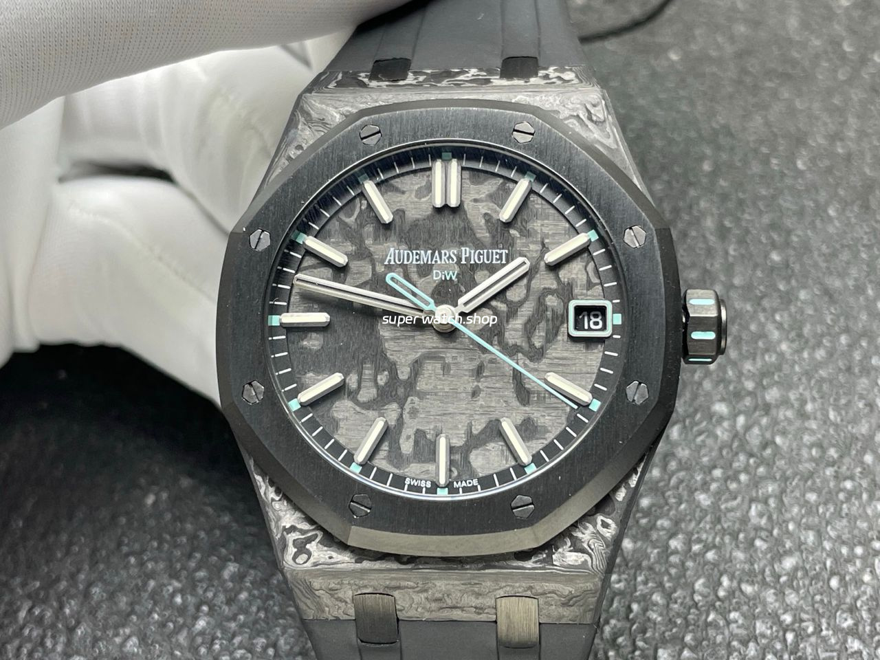 DIW Factory Audemars Piguet Royal Oak 15500 VOIDLINE Carbon Fiber Green Line Rubber Strap Black Dial - Image 2