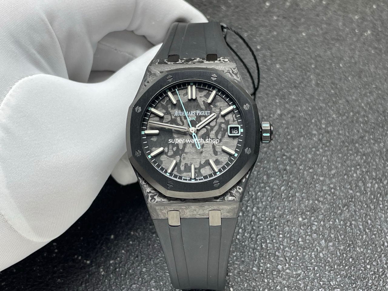 DIW Factory Audemars Piguet Royal Oak 15500 VOIDLINE Carbon Fiber Green Line Rubber Strap Black Dial