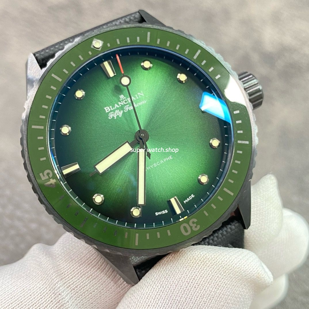 GF Factory Blancpain Fifty Fathoms Bathyscaphe 5005-0153-NABA 45mm Ceramic Textile Strap Green Dial - Image 2