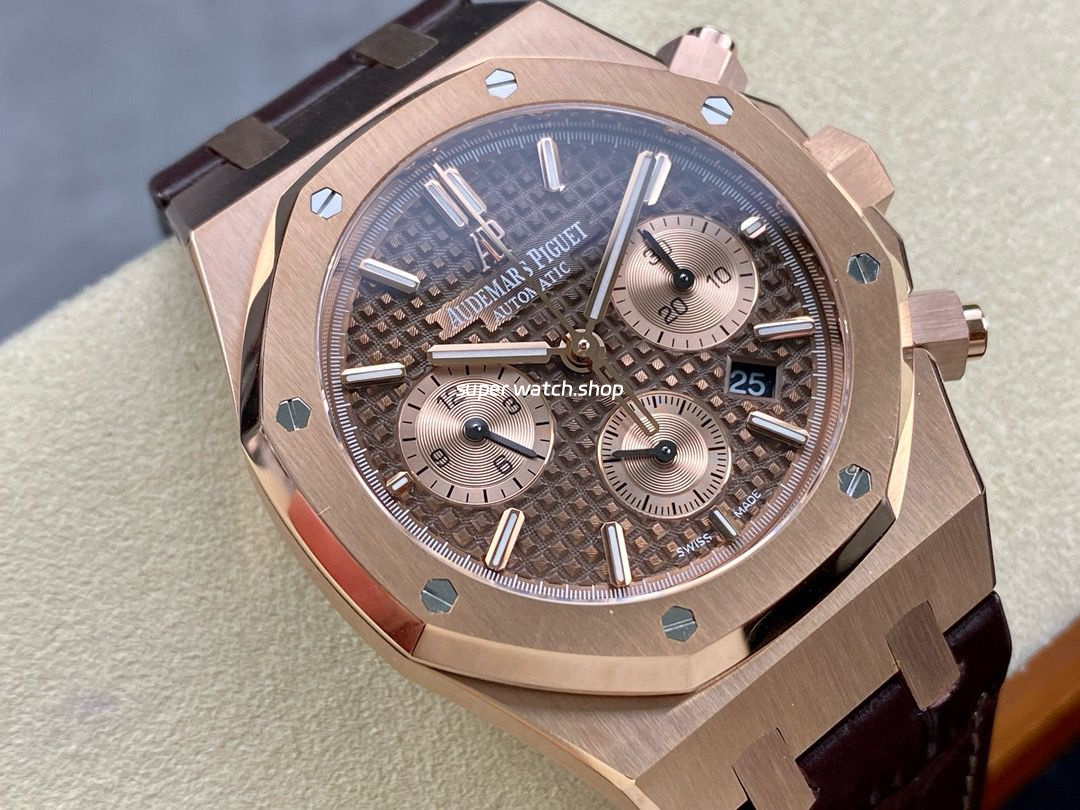 IPF Factory Audemars Piguet Royal Oak Chronograph 26239OR.OO.D821CR.01 41mm Rose Gold Leather Strap Brown Dial - Image 2