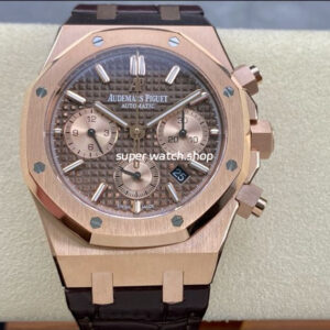 IPF Factory Audemars Piguet Royal Oak Chronograph 26239OR.OO.D821CR.01 41mm Rose Gold Leather Strap Brown Dial