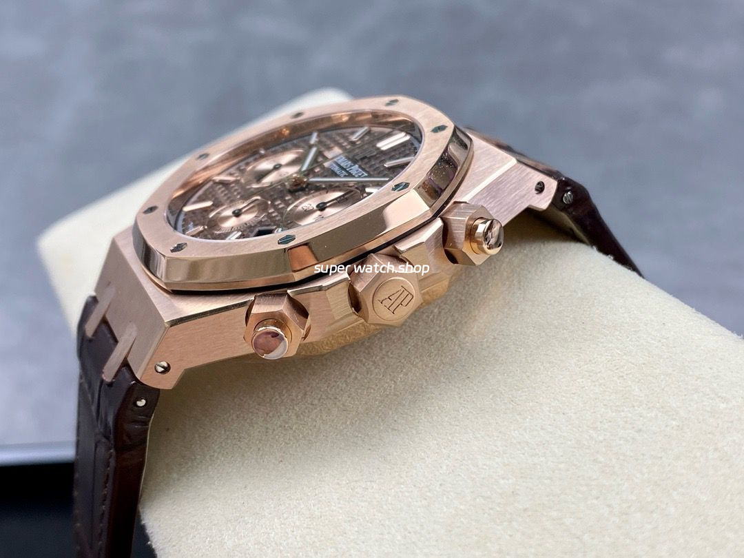 IPF Factory Audemars Piguet Royal Oak Chronograph 26239OR.OO.D821CR.01 41mm Rose Gold Leather Strap Brown Dial - Image 6