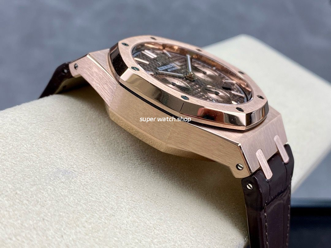 IPF Factory Audemars Piguet Royal Oak Chronograph 26239OR.OO.D821CR.01 41mm Rose Gold Leather Strap Brown Dial - Image 5