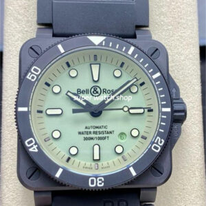 M+ Factory Bell Ross BR 03-92 BR0392-D-C5-CESRB 42mm Ceramic Rubber Strap Green Dial