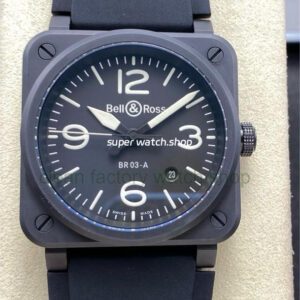 M+ Factory Bell Ross BR 03-92 Ceramic BR0392-BL-CE Ceramic 41mm Rubber Strap Arabic Numerals Black Dial