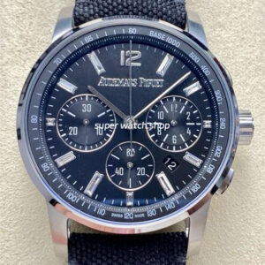 OMF Factory Audemars Piguet Code 11.59 26393BC.OO.A002KB.02 41mm Steel Canvas Strap Diamond Baguette Black Dial