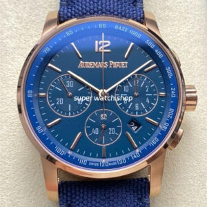 OMF Factory Audemars Piguet Code 11.59 26393OR.OO.A027KB.01 41mm Rose Gold Canvas Strap Blue Dial